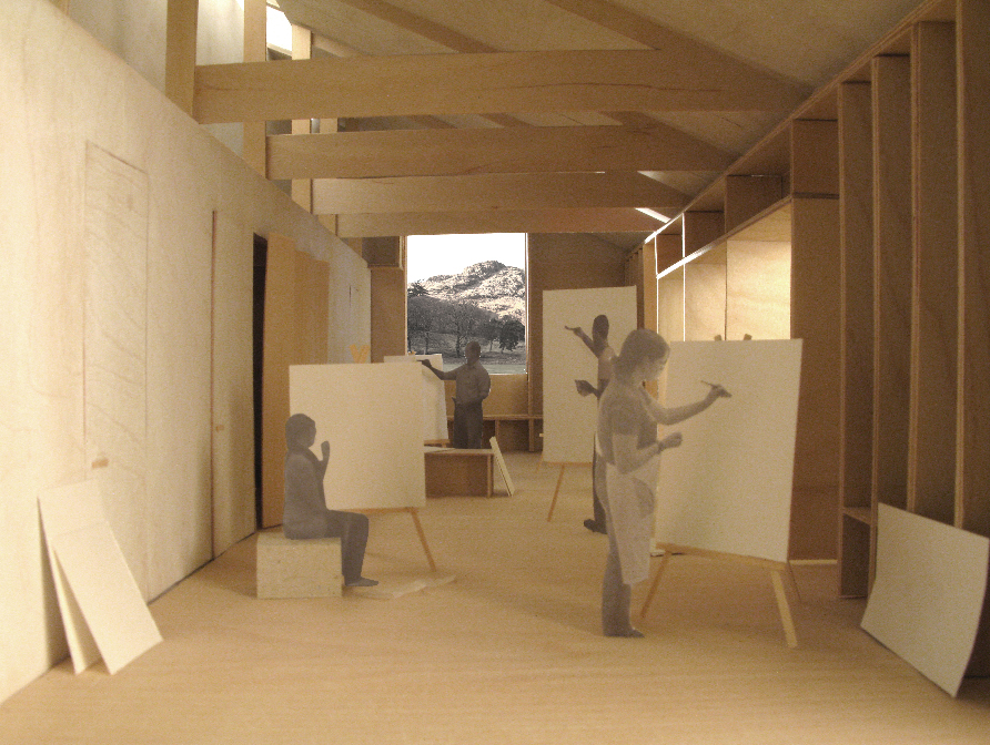 Internal photograph of a model showing the proposal being used as an art class.